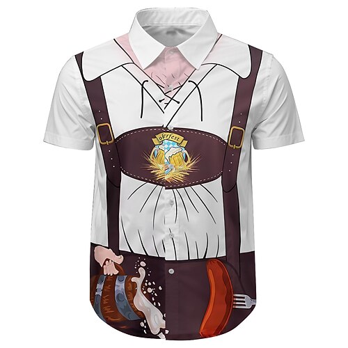 Oktoberfest Lederhosen-Print Hawaii-Hemden Aloha-Hemd Druck Grafik Für Herren Erwachsene Karneval Oktoberfestbier 3D-Druck Urlaub Party