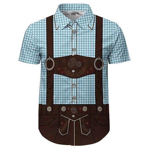 Druck Hawaii-Hemden Aloha-Hemd Lederhosen-Print Grafik für Herren Erwachsene 3D-Druck für Karneval Oktoberfestbier Urlaub Party Image