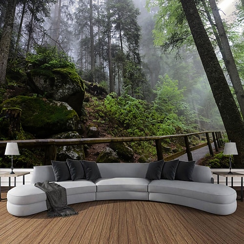 Natur Wald Weg hängen Wandteppich Kunst große Wandteppich Wandbild Dekor Fotografie Hintergrund Decke Vorhang Haus Schlafzimmer Wohnzimmer Dekoration Wandtuch XXL Natur Image