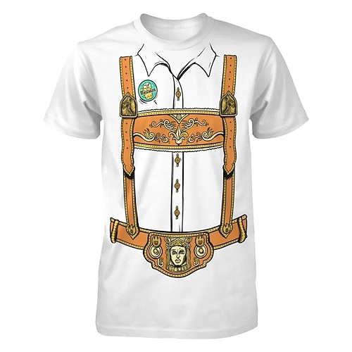 Druck T-Shirt Ärmel Cosplay Kostüm T-Shirt Bier Klassisch Streetstyle für Herren Erwachsene Heißprägen für Karneval Oktoberfestbier Party Alltagstauglich Image