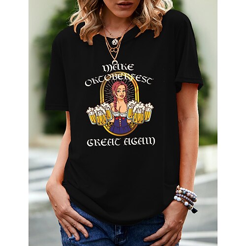 Cosplay Kostüm T-Shirt Druck Bayerisch Deutsch T-Shirt Ärmel Klassisch Streetstyle für Damen Erwachsene Heißprägen für Karneval Oktoberfestbier Party Alltagstauglich Image