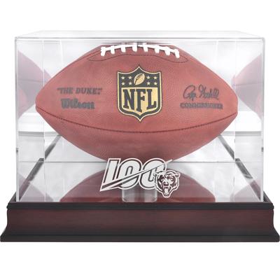 Chicago Bears NFL 100 Logo Football-Vitrine aus Mahagoni mit verspiegelter Rückseite Image