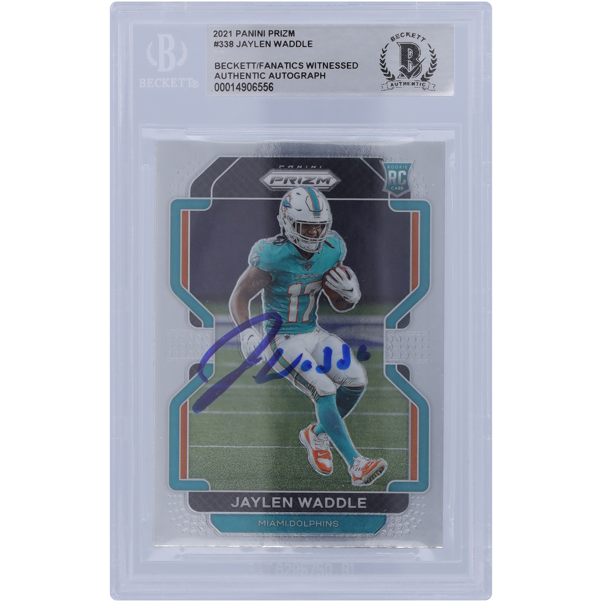 Jaylen Waddle Miami Dolphins signierte 2021 Panini Prizm #338 Beckett Fanatics bezeugte authentifizierte Rookie-Karte Image