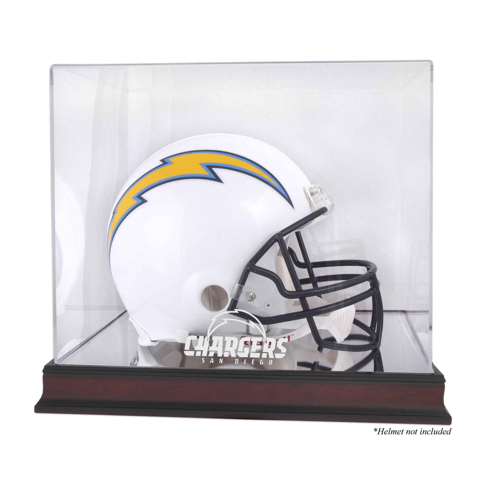 Vitrine mit Helmlogo der San Diego Chargers aus Mahagoni mit verspiegelter Rückseite Image