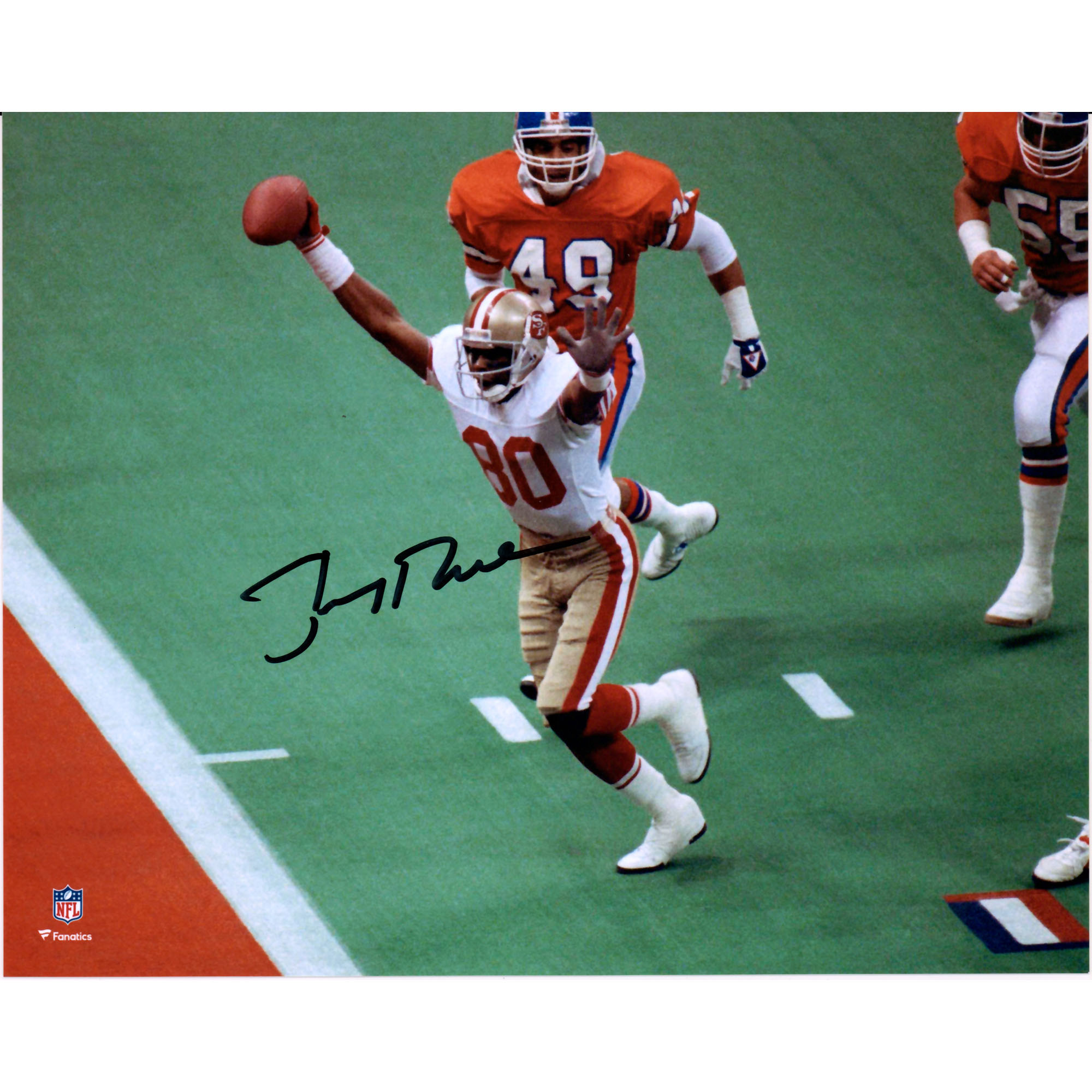 Signiertes Foto „Hands Up vs. Broncos“ von Jerry Rice von den San Francisco 49ers, 20,3 x 25,4 cm Image