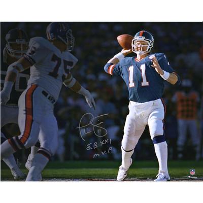 Von Phil Simms, New York Giants, signiertes 16 x 20 Zoll großes Foto vom Super Bowl XXI vs. Broncos mit der Aufschrift „SB XXI MVP“ Image