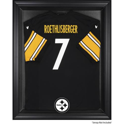 Vitrine mit schwarzem Trikotrahmen der Pittsburgh Steelers