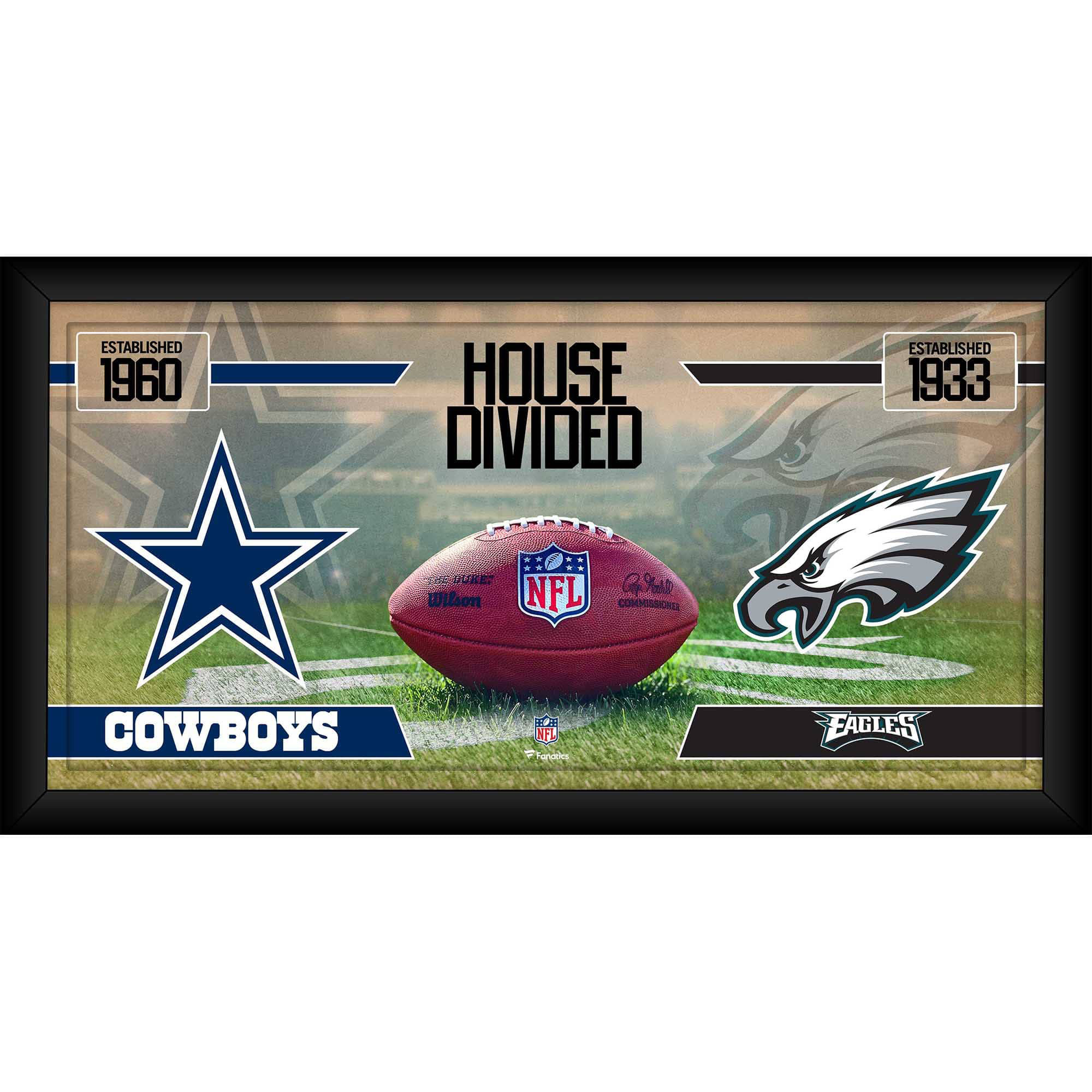 Dallas Cowboys vs. Philadelphia Eagles, gerahmt, 25,4 x 50,8 cm, Haus geteilte Football-Collage Image