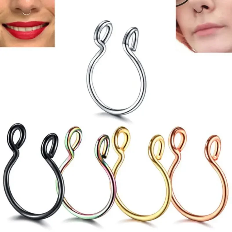1/5 teile/satz U Form Nase Clip Gefälschte Ring Septum Kein Piercing Lippen Ringe 3 Farben Edelstahl Hufeisen frauen Körper Schmuck Geschenk Image