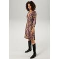 Jerseykleid ANISTON CASUAL, Damen, Gr. 44, N-Gr, bunt (schwarz, lila, braun, rosa, gelb, weiß), Single Jersey, Obermaterial: 95% Viskose, 5% Elasthan, Schlangenoptik, bedruckt, feminin, figurbetont kniefrei, V-Ausschnitt, 3/4-Ärmel, Kleider, mit...