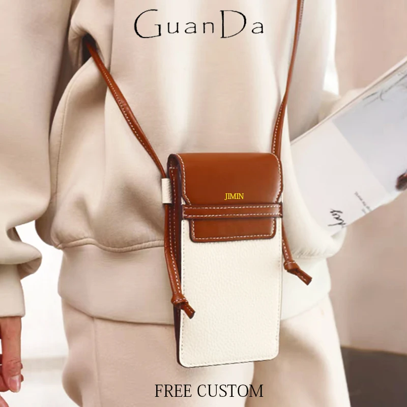 Nom personnalisé mode téléphone sac à bandoulière pour femme Design de luxe mince rabat sac à main en cuir véritable décontracté polyvalent sac à bandoulière