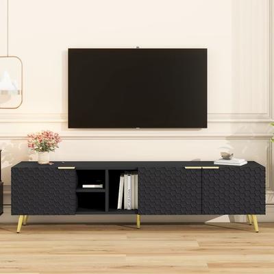 TV Cabinet with Metal Handles and Gold Legs for TVs Up to 80'' - 70.8"Wx15.7"Dx19.6"H