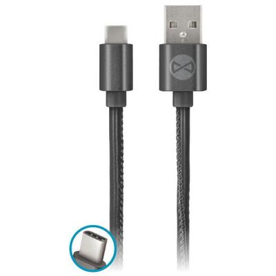 Forever USB Ladekabel Datenkabel Typ-C USB Kabel aus Kunststoff Leder in Schwarz für Smartphone