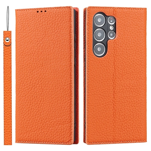 Handy Hülle Handyhüllen Für Samsung Galaxy S25 S24 S23 Ultra Plus S22 Plus Ultra S20 S20 FE Brieftaschenhülle Mit Handgelenkschlaufe Ständer Kartenfach Retro Echtes Leder TPU Image
