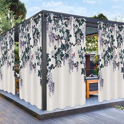 Waterproof Outdoor Curtain Privacy, Sliding Patio Curtain Drapes, Pergola Curtains Grommet Wisteria 3D For Gazebo, Balcony, Porch, Party, 1 Panel