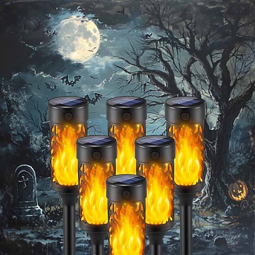 1/2 Stück Solar-Fackeln mit tanzenden flackernden Flammenlichtern Wegescheinwerfer flackerndes Licht wasserdicht Garten Deko Outdoor Rasen Tiki LED Weg Yard Patio Stehlampe für Halloween Image