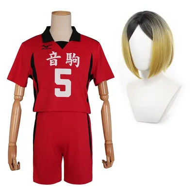 HOLOUN Haiky Anime Kozumekenma NO.5 Cosplay Costume Jerseys Wig Nekoma High School Top Short Rose Net Synthetic Fiber
