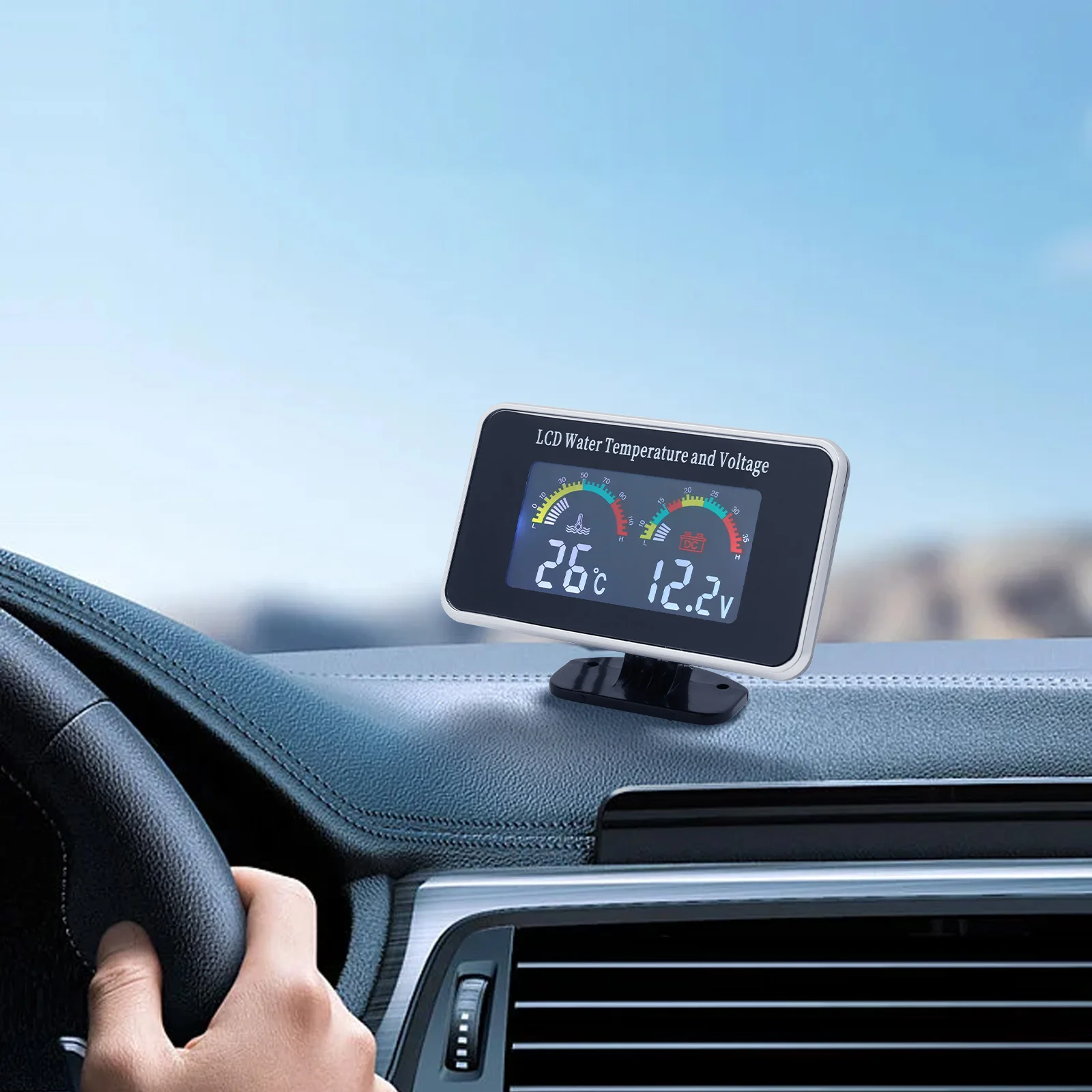 HD Digital Voltmeter 2 in 1 Auto Messgeräte Wasser temperatur anzeige Thermometer Anzeige 12V Volt Meter 9-36V für PKW LKW Geländewagen rv Image