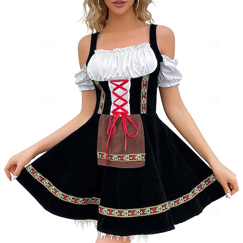 Costume Dirndl Oktoberfest pour femmes avec chemise et tablier Bavaroise Wiesn style traditionnel