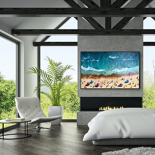 handgemachte abstrakte Küsten-Ölgemälde auf Leinwand handgemachtes sonniges Strandgemälde in Blau- und Beigetönen Gemälde für die Wanddekoration zu Hause und im Büro Image