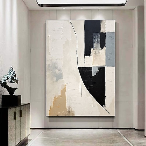 handgemachte beige weiß schwarz minimal art beige weiß wabi-sabi wandkunstgroße beige abstrakte wandkunstschwarz strukturierte kunst ölgemälde Image