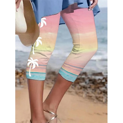 Damen Capri-Shorts Gemütliche Leggings Alltagstauglich Wadenlang Baum Druck Atmungsaktivität Bequem Mikroelastisch Urlaub Wochenende Blau Weiß Rosa Marinenblau Sommer Normale Passform Image