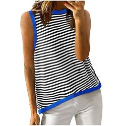 Damen Camisole Tank Top Aktiv Tropisch Täglich Blockfarbe Gestreift Patchwork Druck Asymmetrischer Saum Ärmellos Reguläre Tops Rundhals Party Ausgehen Strand Schwarz Pink Marineblau Blau Rose Pink