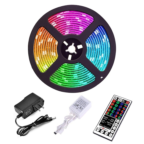 5m 16ft wasserdichte LED-Streifenlichter TV-Hintergrundbeleuchtung RGB smd2835 Tiktok-Lichter flexible IR-Fernbedienung mit 44 Tasten, verknüpfbar, selbstklebend, Farbwechsel Image