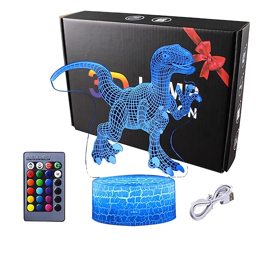 3D Dinosaurier Nachtlicht für Kinder Schlafzimmer Smart Touch Sensor Nachtlampe mit Fernbedienung USB wiederaufladbar 7/16 Farben Nachttischlampe Dinosaurier Spielzeug für Jungen Mädchen Schreibtisch Image