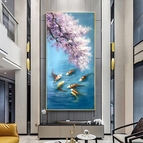 Koi-Fisch, abstraktes Ölgemälde, Fisch, Original, handgemalt, Goldfisch, Ölgemälde, Tiere, Kirschblüten, Wandkunst, Dekor für Zuhause, Geschenke für sie, gerollte Leinwand (ohne Rahmen) Image