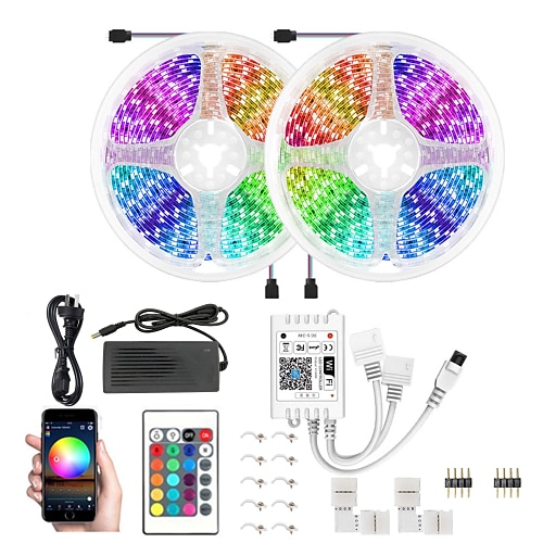32,8ft 10M Smart WiFi LED Lichtstreifen RGB Tiktok Licht Wasserdicht 5050 300LEDs Arbeiten mit Alexa mit 24-Tasten Fernbedienung Image