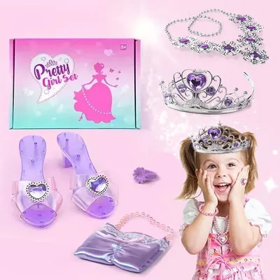 Princess Toddler Dress Up Shoes Pretend Jewelry Toys Set Of Princess Shoes With, Crown Earrings