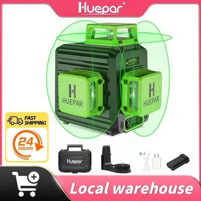 Huepar Laser Level 12 Lines 3D Green Lines Horizontal and Vertical Cross Lines with 360°Auto