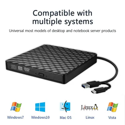 2 in 1 USB3.0 Type C Slim External DVD RW CD Writer Drive Burner Reader Player Optical Drives For