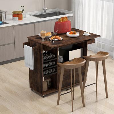 Gymax Kitchen Island Cart w/ Drop-Leaf & Power Outlet Microwave Shelf