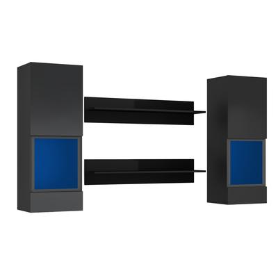 Modern High Gloss Wall Mount Floating Entertainment Center with RGB Lights, Storage Cabinets & Shelves