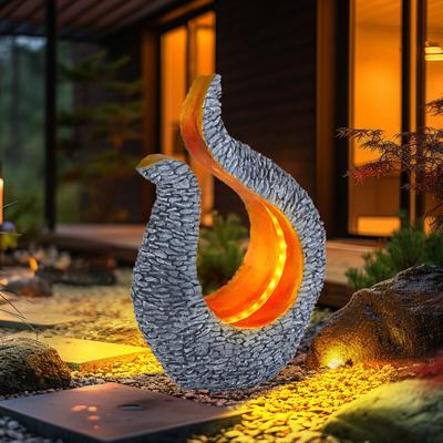 Led Solar Lampe grau gold Stein Optik Skulptur Garten Außen Beleuchtung Balkon Hof Deko Design Image