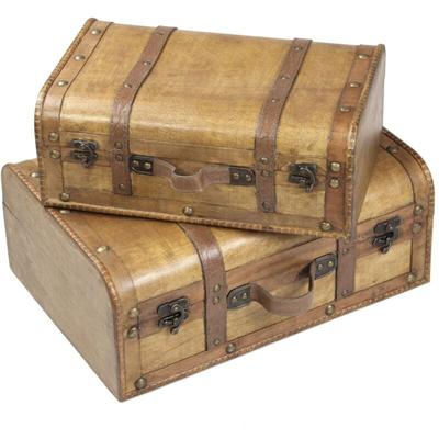 2 Deko-Koffer Kolonial aus Holz, Aufbewahrungstruhe