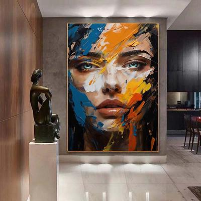 Colorful abstract facial oil painting handmade textured face of girl painting figurative wall art pattle knife girl Oil painting wall decorative painting room art