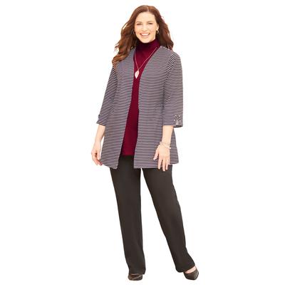 Plus Size Women's Suprema® 3/4-Sleeve Cardigan by Catherines in Black Stripe (Size 2XWP)