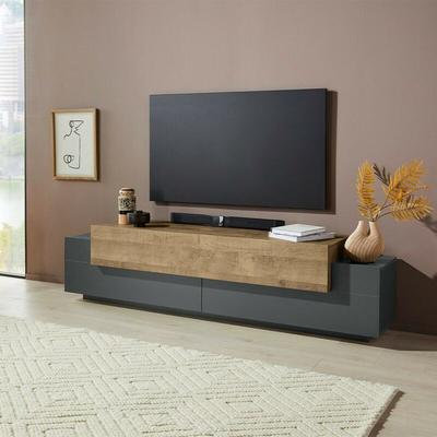 Moderne TV-Bank in schwarz und Holz 4 Fächer 3 Türen 200cm Corona Low Cyt