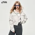 ELFSACK-Manteau court à capuche de couleur unie pour femme style décontracté fermeture éclair