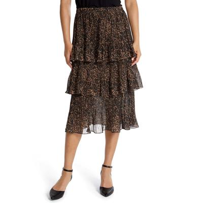 Masseys Tiered Chiffon Skirt (Size M) Leopard, Polyester