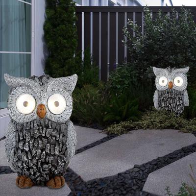 Etc-shop - Solar Eule Gartenskulptur für Außen Gartendeko Figur Skulptur grau Akku, Kunststoff, 2x Image