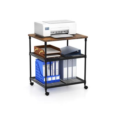 Costway 3 Tier Printer Stand Rolling Fax Cart with Adjustable Shelf and Swivel Wheels-Coffee