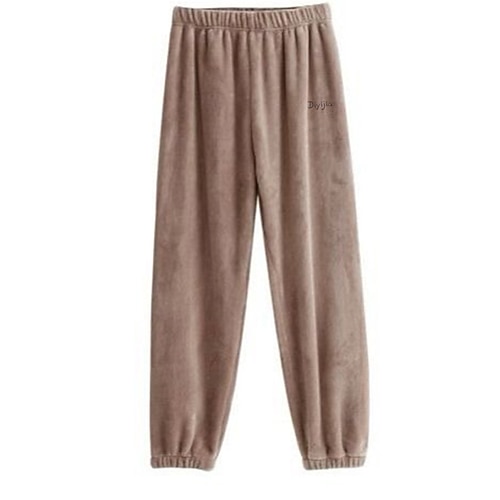 Loungewear-Hose für Damen aus Plüsch mit Buchstabenmuster, lässiger Komfort für zu Hause, für den Alltag, Urlaub, Korallenfleece, Korallensamt, warme Hose, elastische Taille, Image