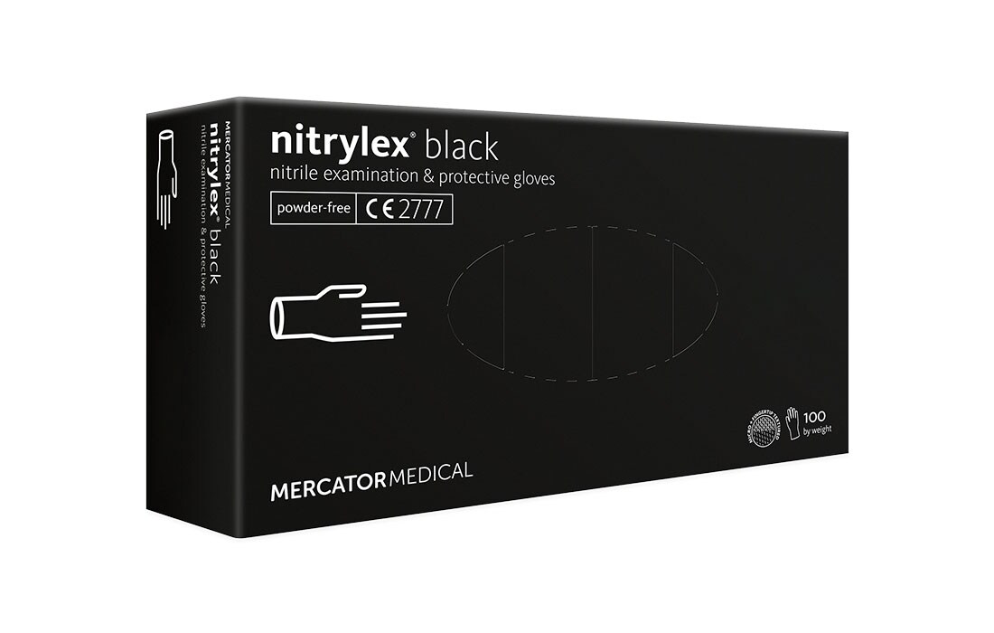Mercator Nitrylex® black - Medizinische Nitrilhandschuhe, puderfrei, latexfrei in schwarz 1x 100 Stück Größe: S Image