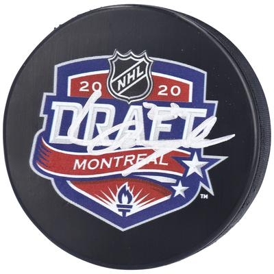 Lucas Raymond Detroit Red Wings signierter Hockeypuck mit Logo des NHL Draft 2020 Image