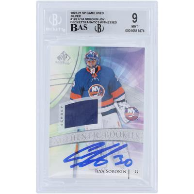 Ilya Sorokin, New York Islanders, signierte 2020–21 Upper Deck SP-Spiel, gebrauchte Silver Parallel Relic #126, Beckett Fanatics, bezeugte authentifizierte 9/10 Rookie-Karte Image