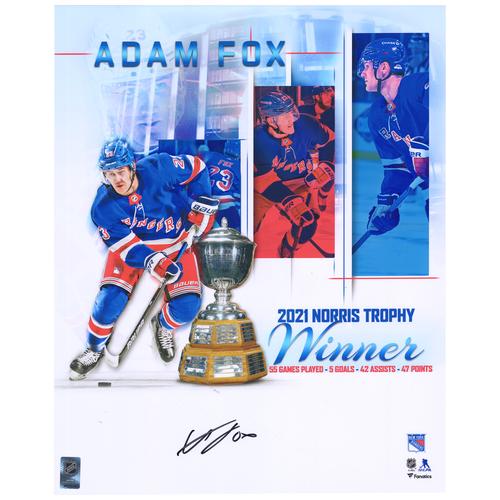 Adam Fox New York Rangers signiertes 16'' x 20'' 2021 Norris stilisiertes Foto